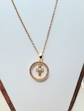 Trinity Gold Crystal Cross Pendant Necklace